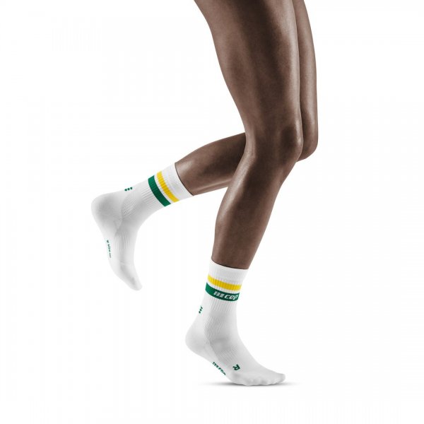 CEP W 80`s mid-cut socks : White/Green&Yellow